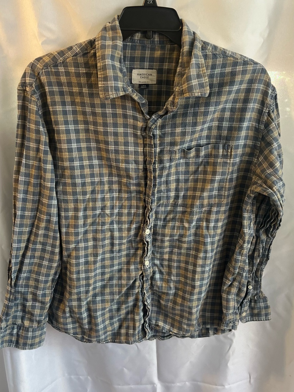 American Eagle Outfitters Gray & Brown Plaid Button-Down Shirt